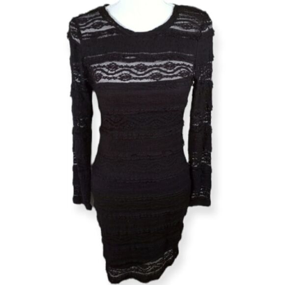 H&M BLACK LACE BODYCON LONG SLEEVE DRESS SZ.XS EUC - Picture 1 of 8